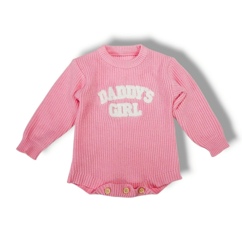 Baby‎ Girls Daddy's Girl Knit Sweater Romper Pink Ribbed Snap Bottom 0-3M